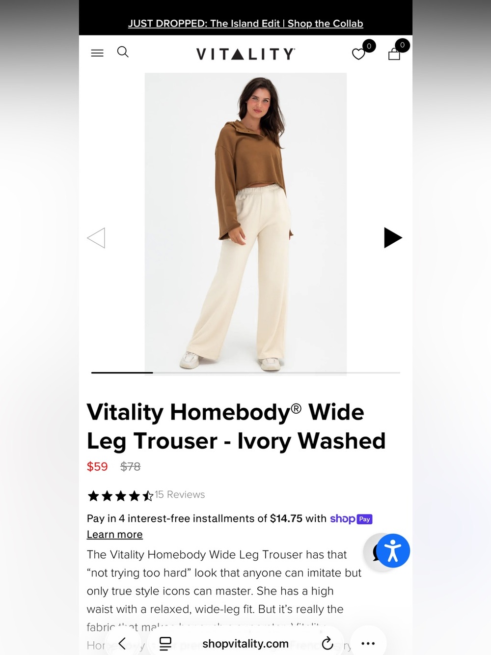 NWT Vitality Homebody Wide Leg Trouser XL